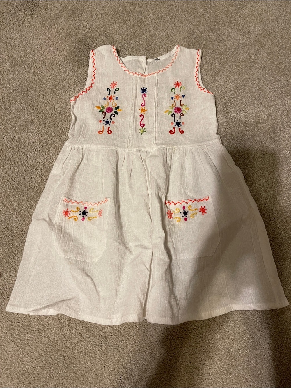 White Embroidered Sleeveless Kids Dress